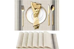 WUBAYI Placemats, Set of 6 Table Mats Heat Resistant Stain Resistant Non-Slip Woven Vinyl Insulation Placemats, Washable Durable Elegant Table Mats for Kitchen Dinning Restaurant(Beige Grey)