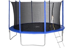 HOMCOM Trampoline Rond Ø 366 cm avec Filet de Protection, capacité 150 kg pour Adultes et Enfants - Bleu et Noir