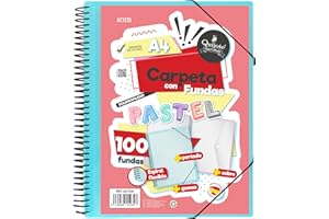 Starplast Dossier Pochettes spiralées flexibles - 100 pochettes transparentes, A4, fermeture élastique, couverture en polypropylène, personnalisable, utilisation scolaire et de bureau - bleu pastel