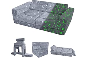 ‎MEMORECOOL MeMoreCool Spielsofa Schlafsofa Kinder, Schaumstoff Soft Bausteine Couch, Fancy Spielsofa einen aufregenden Indoor-Spielplatz für das Kinderzimmer, Kuschelecke ideal für Kinder, Grau Dinosaurier