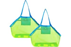 LUCYSTUDIO Portatili Grande Borsa da Spiaggia 2 Pezzi Rete Verde Borsa per Giocattoli da Spiaggia Pieghevole Borsa Spiaggia da Rete Anti-Sabbia in Tessuto per riporvi Giocattoli da Bambino Wet asciugamani