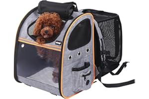 Natuya Hunderucksack,Katzenrucksack,Atmungsaktive Erweiterbar Faltbar Rucksack Hund,Mit Anti-Öffnen Reißverschluss und Transparentes Fenster,Für Haustiere bis zu 12 kg