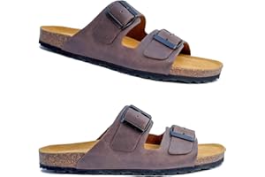 GONKOS®, Sandalias de Piel con Hebillas, Piel Autentica, Corcho Natural, Hebillas ajustables al Pie, Sandalias Hombre/Mujer, Suela antideslizante EVA, Calzado de Calidad Hecho en España