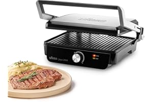 Ufesa Grill Eléctrico Jaya 2000W – Sandwichera, Plancha Cocina Eléctrica y Parrilla, Apertura 180º, Temperatura Regulable, Placa Superior Adaptable en Altura, Placas Antiadherentes, Fácil Limpieza