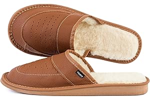 TYLBUT Męskie ciepłe kapcie skórzane, wygodne klapki z podeszwą EVA