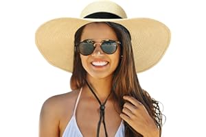 BUAUTY Straw Hat Women, Foldable Sun Hats for Women UV Protection, Boho Wide Brim Beach Hats for Women, Floppy Straw Paper Visor Hats