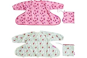 Tidy Tot Babero-bata Cover & Catch adherible a tronas ¡SIN DEJAR HUECOS! De manga larga e impermeable, sin desperdicio para la práctica del baby led weaning BLW. 2 Pak