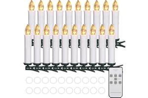 Cibnew Christbaumkerzen Kabellos Weihnachtskerzen Outdoor LED Kerzen mit Fernbedienung,Timer-Funktion Warmweiß Wasserdichte Dimmbar für Weihnachtsbaum,Geburtstags,Party(20er Weiß)