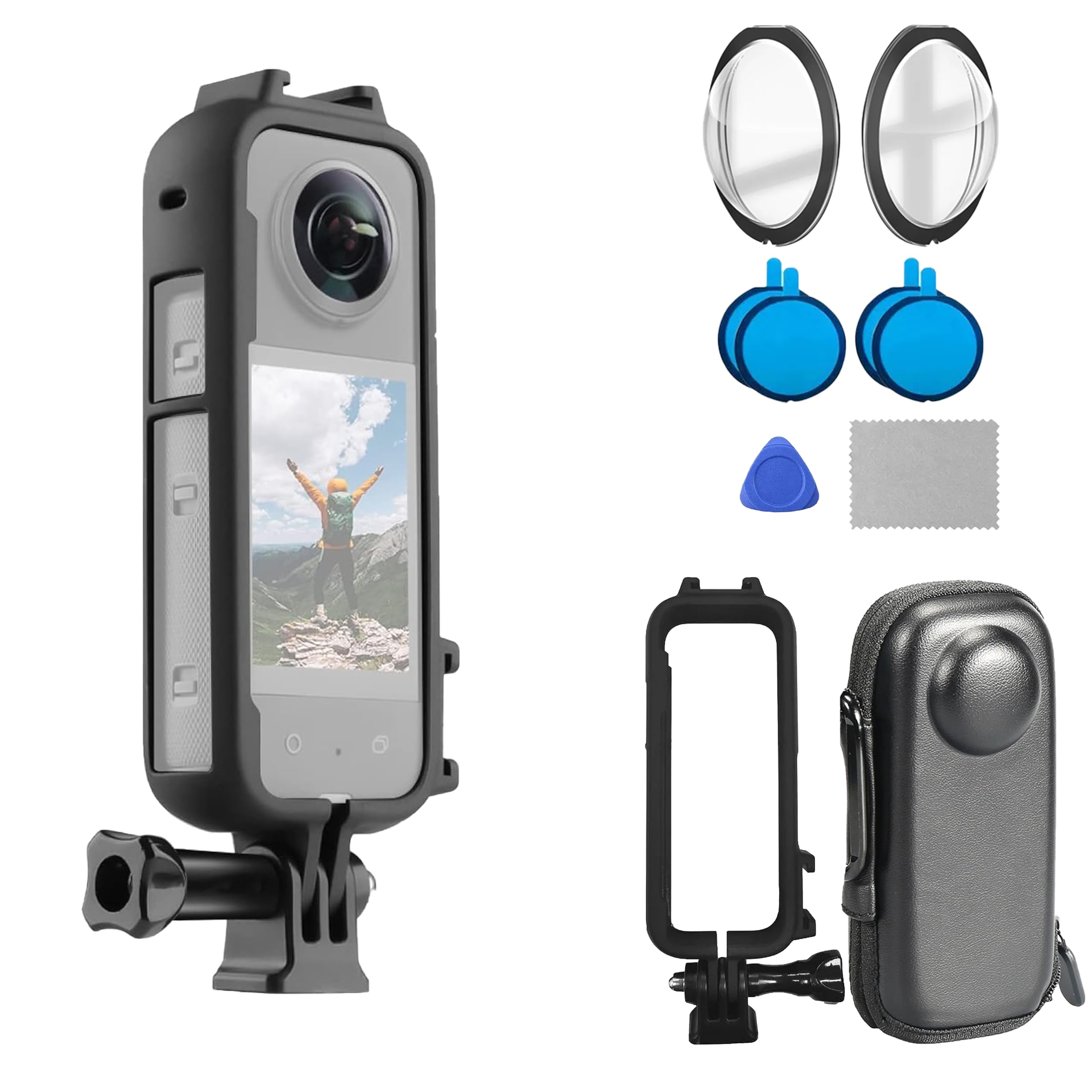 ZODUCT Insta 360 X3 Dual Lens Protector Guard Sticky Tempered with Storage Bag for X3 Action Camera Dust Proof, Anti-Strach Protective Insta 360 Accessories (X3 + Camera Bag + Cover)
