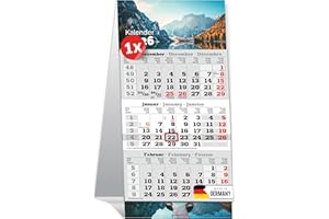 ‎PRIMUS-PRINT.DE PRIMUS PRINT Tischaufstellkalender 2026-3 Monatskalender zum Aufstellen - Tischkalender, Schreibtischkalender, Stehkalender - 95x194mm, 70g Naturpapier, Inklusive Datumsschieber [Einzeln - Wildsee]