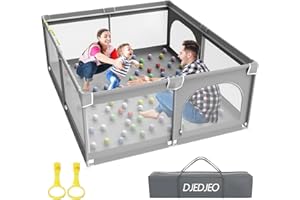 DJEDJEO Parco per bambini pieghevole XXL 180x150 cm, rete morbida e traspirante, base antiscivolo, porta con cerniera, attività interne ed esterne 0-6 anni