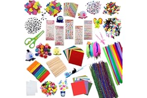 DOITEM Set de Manualidades para Niños, Más de 2000 Suministros de Artesanía para Niños, Limpiapipas, Pompones Brillantes, Ojos Saltones, Plumas, Pegatinas, Color, Hojas de Fieltro, Perlas, Lentejuelas