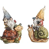TERESA'S COLLECTIONS Lustige Gartenzwerg auf Lungenschnecken und Schildkröte Wetterfest Figuren für Außen 2er Set 19cm…