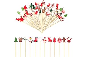 NVGVUP 100 Stück Weihnachten Cocktailspieße 12 cm Bambus Fingerfood Spieße Weihnachtsparty Cocktail Sticks Weihnachtsbaum Cocktail Picks für Snacks Obst Kuchen Trinken Deko