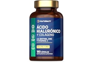 HORBÄACH Ácido Hialurónico Colágeno Biotina Zinc Selenio y Vitamina C | Vitaminas para cabello piel y uñas | para las Articulaciones, Músculos y Huesos | 180 Cápsulas | Horbaach
