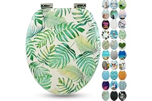 Sanfino® Premium Abattant WC en bois avec frein de chute, qualité supérieure, nombreux motifs colorés, confortable, installation facile, notice de montage incluse – „Tropical Leaves"