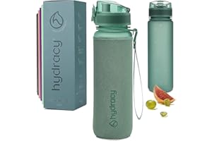 Hydracy Botella de Agua con Marcador de Tiempo - 500 mL Botella de Agua Deportiva sin BPA - Botella de Gimnasio Antifugas con Funda Antitranspirante e Colador de Infusión