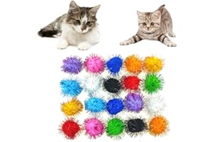 Andiker Bolas para gatos, de 1,5IN 20 de bolas coloridas con purpurina para, masticar y perseguir a gatos, pompones , juguetes interactivos para gatos de interior para mantenerse en forma y activo