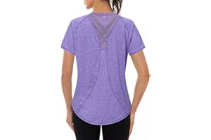 Gyabnw Women's Gym Shirts Short Sleeve Yoga Tops Workout Lightweight Quick Dry Back Mesh Loose Fit Sports Tops for Ladies