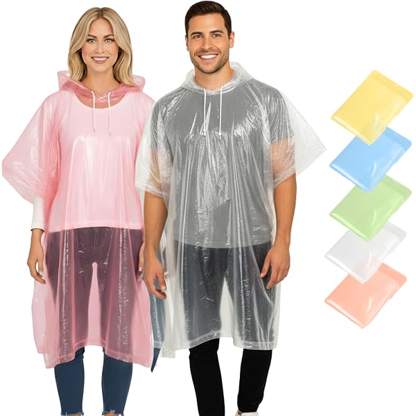 Kajkey Ponchos De Pluie Jetables 4 Pièces - Imperméables Avec Capuche Et Boule De Rangement, Pour Voyage Et Extérieur