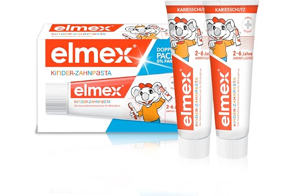 elmex barntandkräm 2–6 år 2 x 50 ml – barnvänlig tandrengöring för mycket effektivt skydd av karies – med aminfluorid för en trippel skyddsmekanism