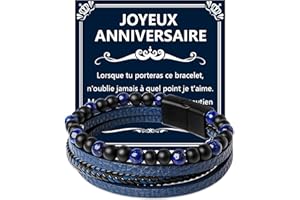 Mochity Bracelet Homme Cuir, 21cm Bracelets Pour Homme, Bracelet Homme Personnalisé, Cadeau Homme Anniversaire, Bijoux Homme, Cadeau Homme Papa Papy Anniversaire