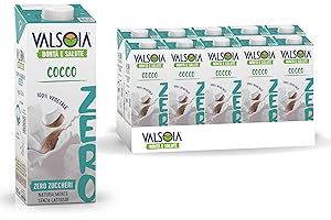 Valsoia - Bevanda Cocco Zero Zuccheri, Box da 10 Tetra Brik da 1000 ml, 100% Vegetale, Senza Lattosio, con Calcio e Vitamine, Ideale anche per Vegani, Vegetariani e Celiaci