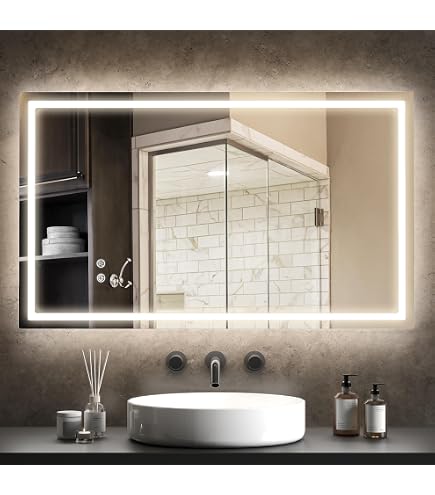 Miroir Salle De Bain LED 120x60cm Avec Horloge Et Éclairage 3 Couleurs - Anti-Buée Intelligent