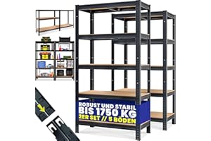 ‎MONZANA Monzana® 2X Schwerlastregal 180x90x40cm Schwarz Montagematerial 1750kg 10 MDF-Platten Kellerregal Lagerregal Steckregal Metallregal Werkstattregal