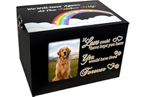 Sofunii Pet Urns for Dogs or Cats Ashes,Wooden Funeral Cremation Memorial Box with Photo Frame,Rainbow Bridge Keepsake with Black Flannel as Lining (Large - Up to 40kg Pets)