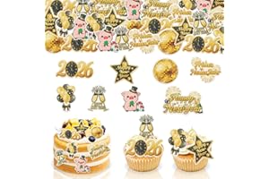 GoldRock Original Personalisiert Essbare Tortendeko Silvester,48 Stück Happy New Year Deko Torten 2026,Discokugel Glücksschwein Silvester Tortendeko Essbar,Esspapier Neujahr Muffin Deko,Cupcake Topper
