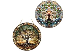 DDHHCP 2 Stück Sonnenfänger Fenster, Fensterdeko Hängend, Lebensbaum, Hochwertige Fensterdekoration, Baum des Lebens Deko Für Wohnzimmer, Schlafzimmer, Büro