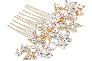 PSYQTSUARY Bridal Hair Comb, Haarschmuck Hochzeit, Braut Haarschmuck Strasssteine Haarkamm Zum Stecken, Kristall Blumen Haarklammern für Damen und Mädchen Braut Brautjungfer (Gold)