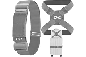 ‎ZINZ ZINZ Pasek do walizki, walizka bardzo elastyczna, nerka z regulacją, gumki z klamrami i innymi aplikacjami, Szary-Zestaw