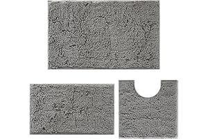DTXDTECH Alfombrilla de baño, juegos de alfombrillas de baño antideslizantes, 3 unidades, chenilla 20 x 32 pulgadas, 16 x 24 pulgadas y 20 x 20 pulgadas en forma de U, juego de alfombrillas de baño suaves y