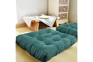 HIGOGOGO Floor Pillow, Square Meditation Pillow for Seating on Floor Solid Thick Tufted Seat Cushion Meditation Cushion for Yoga Living Room Sofa Balcony Outdoor(Dark Green,55x55cm)