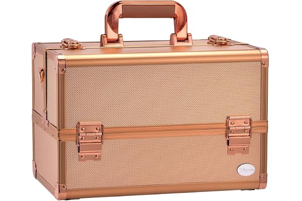 Mallette Maquillage Grande Malette Onglerie Vailse Maquillage Beauty Case Make up Case avec Serrure Malette Coiffure Malette Manucure pour Femmes, Or Rose