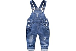 KIDSCOOL SPACE Monos vaqueros rasgados de algodón puro azul/negro para bebés y niños pequeños