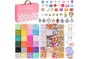 Qupzze Polymer Clay Beads 5920pcs Flat Beads for Bracelet Earring Making with Fruit Smiley Letter Handmade Beads, Preppy Beads for Jewelry Necklace DIY Craft Kit for Girls