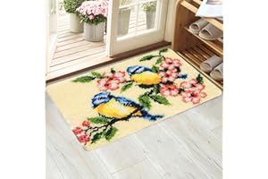 VIONNPPT Blumen Vögel Serie Knüpfteppich Set für Kinder Erwachsene Zum Selber, Teppich Rasthaken Knüpfen Set mit Vordruck, DIY 3D Handwerk Geschenk (Pfirsichblüte,60cmx40cm)