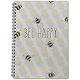 Printykins Bee Notebook – A5 / 21cm x 15cm / Wirebound/Lined and Plain / 100 pages/Childrens Notepad/Kids Notebook/Girls Sketchbook/Ladies journal/Bee Inspired/Bee Gift
