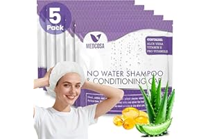 Medcosa Cuffia Shampoo a Secco - Cuffie per Lavare i Capelli senza Acqua - Shampoo senza Risciacquo - Formula con Aloe Vera Vitamina E Camomilla - 5x Confezioni con 1 Cuffia