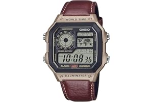 Casio Collection - Orologio Uomo Al Quarzo Sportivo Cinturino In Pelle Marrone Cassa In Resina Quadrante Digitale Nero - AE-1200WHL-5AVEF