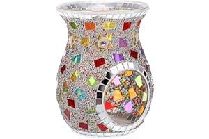 SUMNACON Lampada profumata in vetro con portacandela, portacandela Kalebasse, lampada aromatica, diffusore di aromi, per olio profumato e cera profumata, motivo mosaico (colorato)
