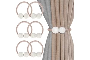 ‎SENBALER Senbaler Pack of 6 Magnetic Curtain Tiebacks with Beads, Curtain Holder Rope, Shower Curtain Back Holder, Decoration for Home Office Hotel (Champagne Colour)