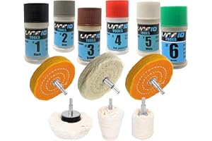 LINE10 Tools Metal Buffing Kit, 6 Polishing Compounds, Drill Buffers, 1/4" Shank Polishing Wheels for Drill, Aluminum Mags, Stainless Steel, Chrome Brass, Gold
