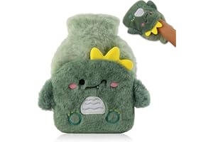 Lvjkes Bouillotte, 500ML Bouillotte enfant avec couvercle, Mignon peluche bouillotte, Amovible pour le nettoyage, Antidéflagrant et étanche, Convient aux enfants et aux adultes (Dinosaure)