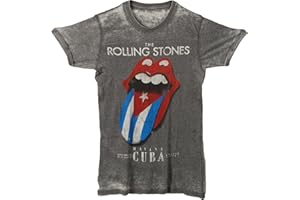 The Rolling Stones T Shirt Havana Cuba Tongue Logo Official Mens Grey Burn Out