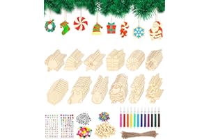 SOBEAU 410 Piezas de Madera Pintadas de Navidad Colgantes de árboles de Navidad de Madera, Decoración de árboles de Navidad