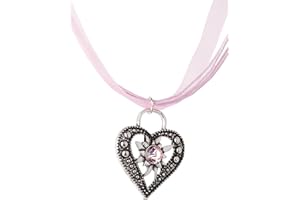 SCHÖNEBERGER TRACHTEN COUTURE Oktoberfest Naszyjnik Wiesnstein - elegancka zawieszka w kształcie serca z kryształkami strasu, do stroju bawarskiego i skórzanego